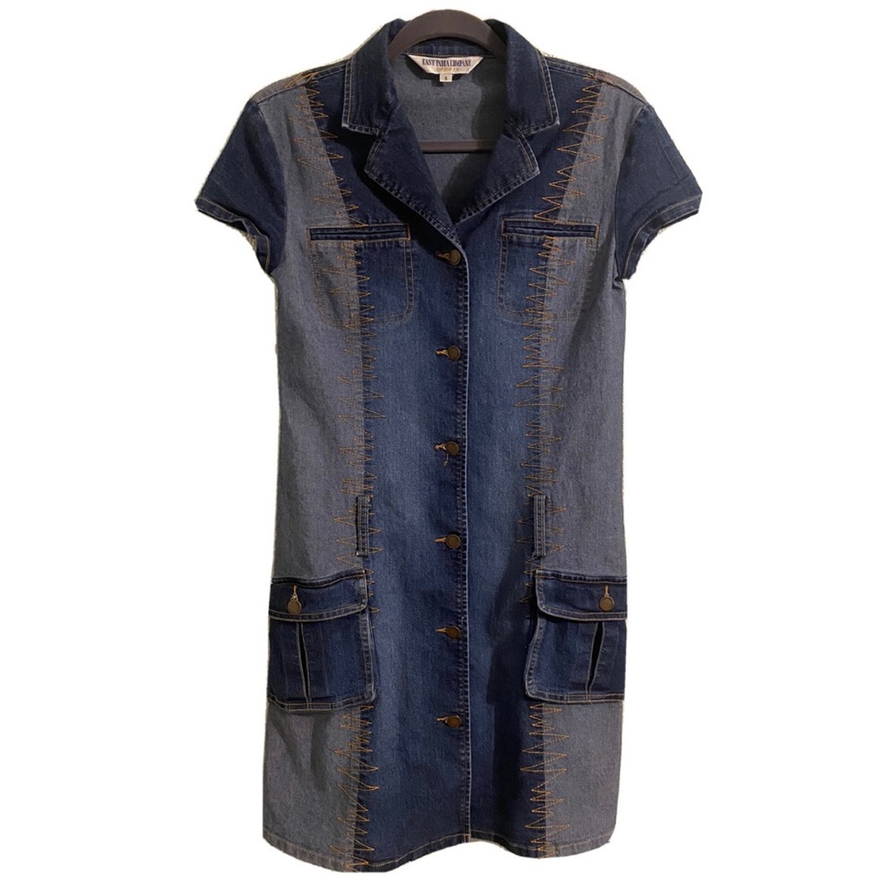 VTG Denim Zig Zag Contrast Stitching Shift Dress